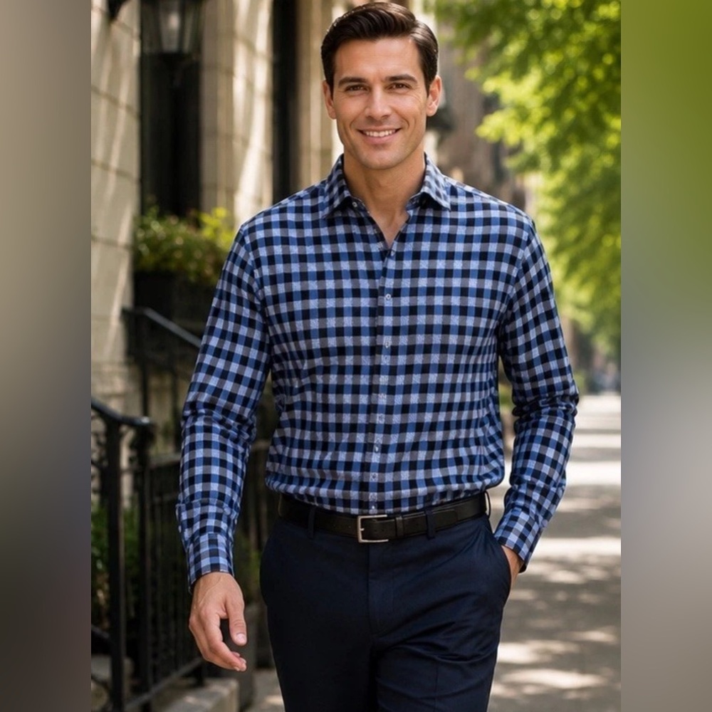 ROBERT GRAHAM Shirt Mens M Button Up Check Gingham Preppy Embroidered Logo Blue